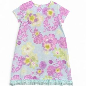 Baby Lulu Girls Linen Floral Dress Size 6X Lace Spring Summer Special Occasion